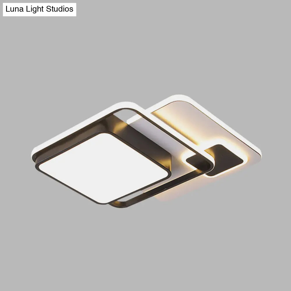 Modernist Square Flush Ceiling Led Bedroom Light Fixture - Black Iron 16’/19.5’ Width