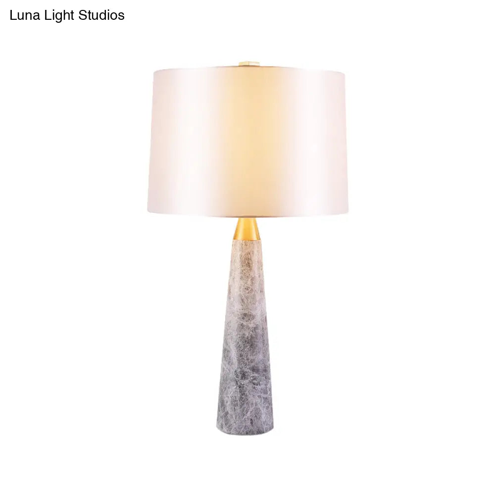 Modernist Study Lamp With Drum Shade - White Task Lighting On Marble Base
