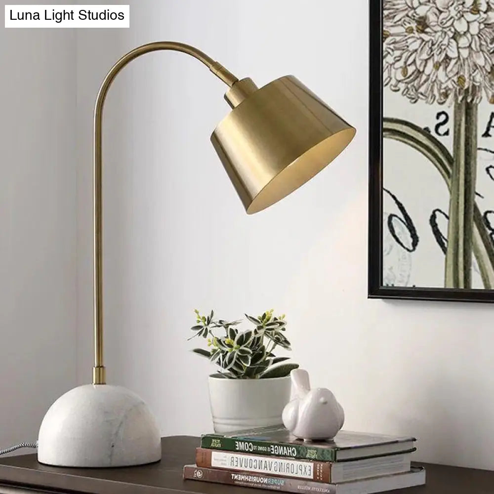 Modernist Tapered Table Lamp In Brass With Marble Base - 1 Bulb Task Lighting