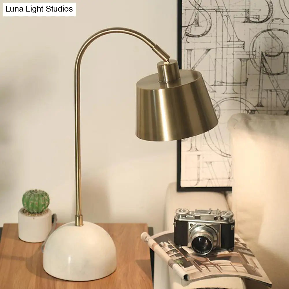Modernist Tapered Table Lamp In Brass With Marble Base - 1 Bulb Task Lighting