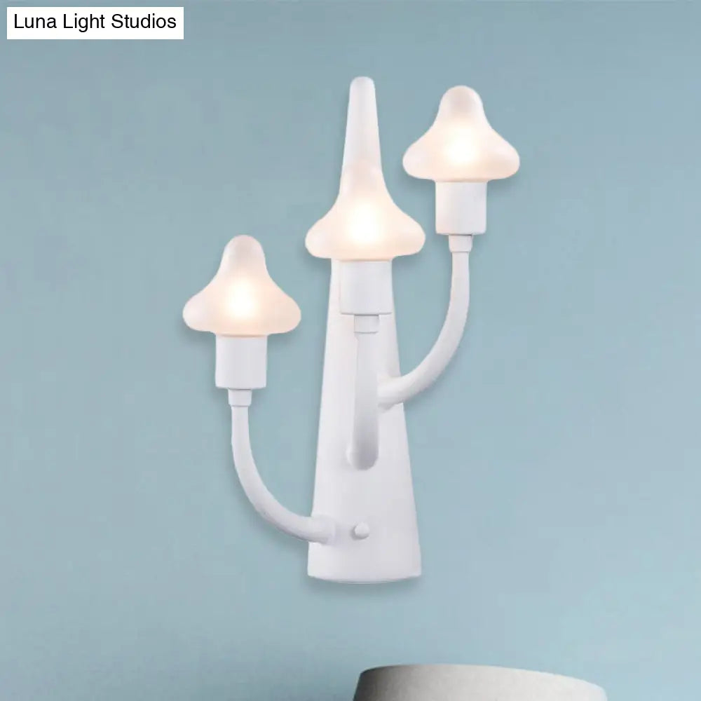 Modernist White Led Wall Lamp With Mushroom Opal Glass Shade - 2/3 Lights Living Room Sconce