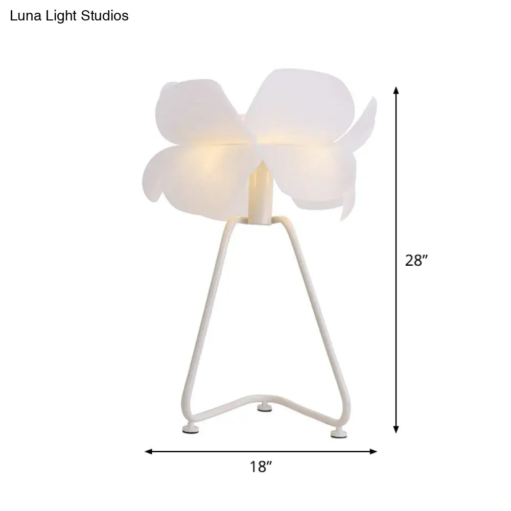 Modernist White Petal Night Lamp With Wire Pedestal - 2-Layer Design Acrylic Table Light 1 Bulb
