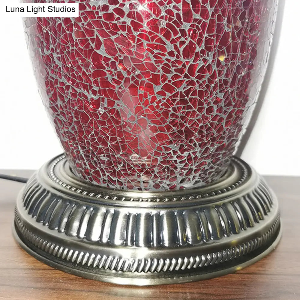 Moroccan Red Crackle Glass Bedroom Nightstand Lamp - Single Head Task Light