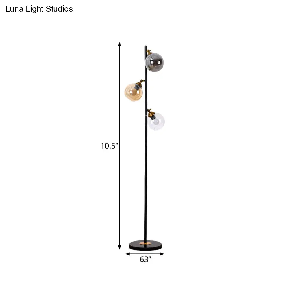 Multi-Color Glass Standing Lighting: Sphere 3-Head Floor Reading Lamp For Living Room With Metal