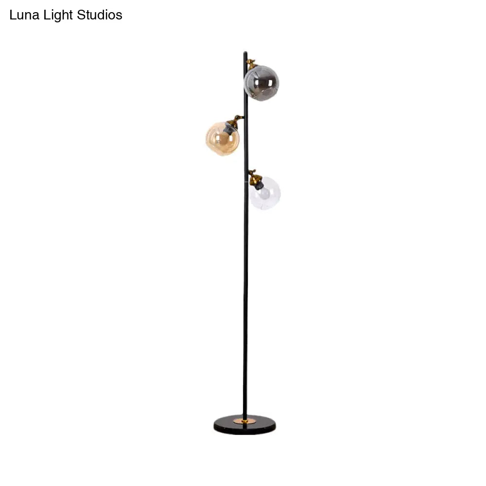 Multi-Color Glass Standing Lighting: Sphere 3-Head Floor Reading Lamp For Living Room With Metal