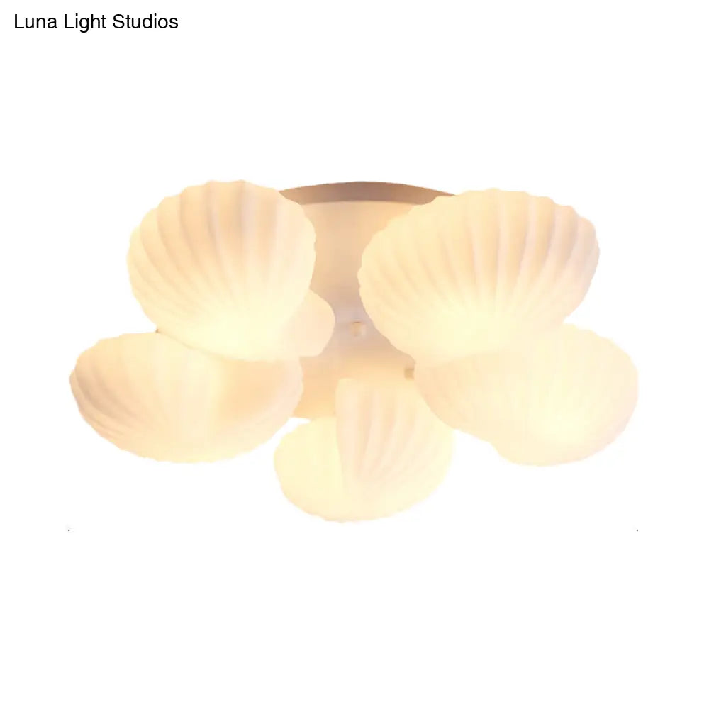 Nautical Glass Scallop Shell Flush Light - 3/5 - Light Mount Ceiling Lighting For Living Room