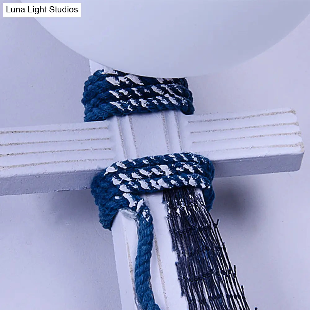 Nautical White Wall Sconce With Anchor Design: 1-Light Metal Light For Front Door