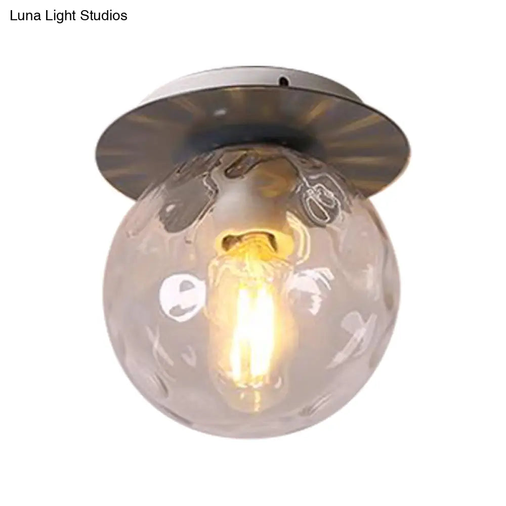 Nordic 1 Head Orb Light Fixture With Clear Hammered Glass Shade - Stylish Gray/White/Green/Wood