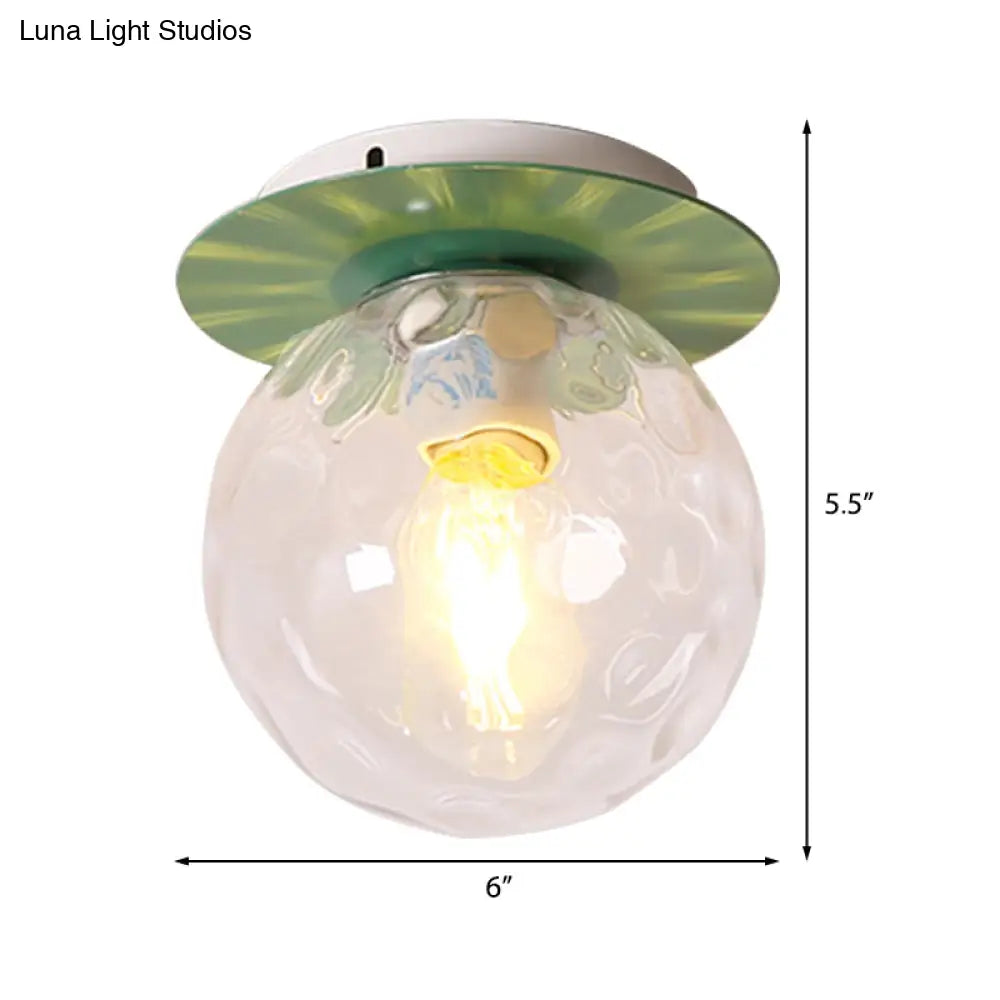 Nordic 1 Head Orb Light Fixture With Clear Hammered Glass Shade - Stylish Gray/White/Green/Wood