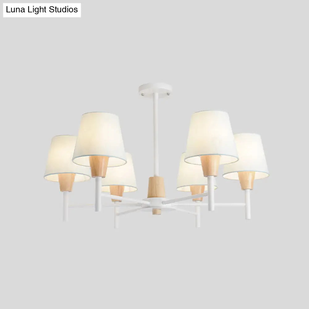 Nordic 6 - Light White - Wood Chandelier With Fabric Lampshade