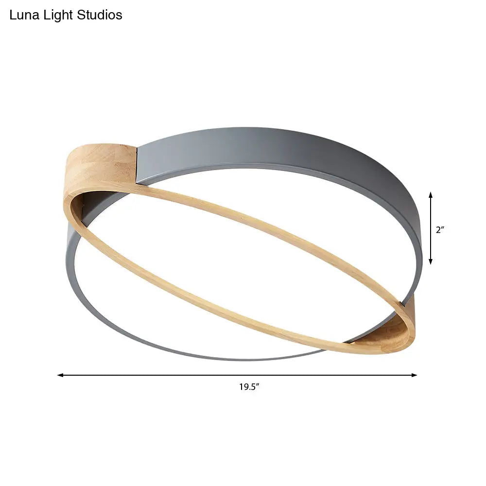 Nordic Acrylic Ceiling Mount Lamp With Led Flushmount Lighting In White/Green/Grey Oval Wood Insert
