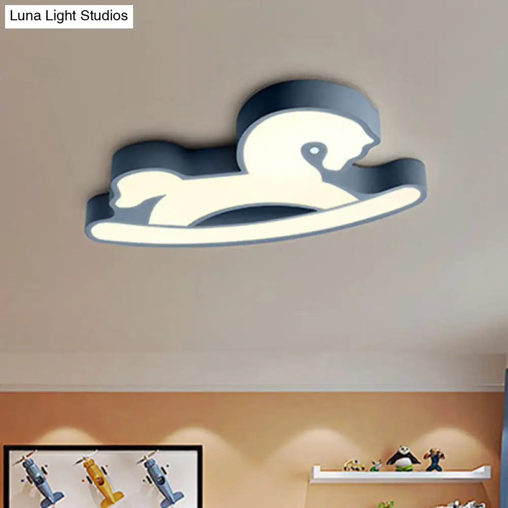 Nordic Acrylic Led Flush Ceiling Light For Children’s Bedroom - Pink/Blue Horse Design