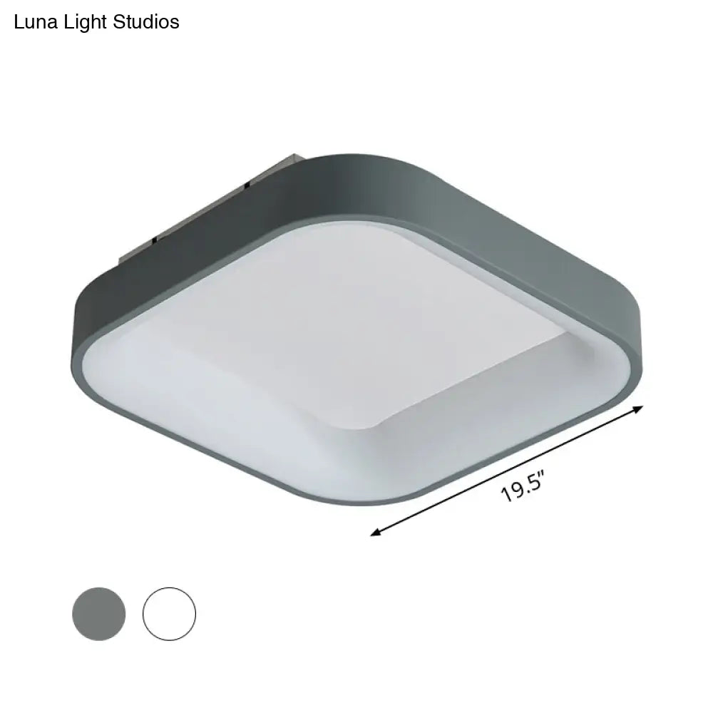 Nordic Acrylic Led Flush Mount Ceiling Fixture For Bedroom - Grey/White Squared Ring 16’/19.5’ W