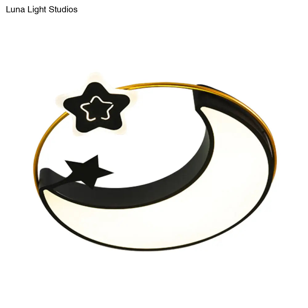 Nordic Acrylic Led Flush Mount With Cloud Sun And Moon Design In Black/Gold For Bedroom Lighting