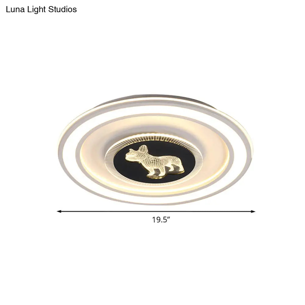 Nordic Animal Pattern Led Flush Lamp For Bedroom - Square/Round Mount In Black And White