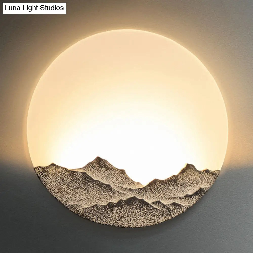 Nordic Blue/Brown Led Moon Shaped Acrylic Mural Wall Lamp With Mountain Design: Stylish Lighting