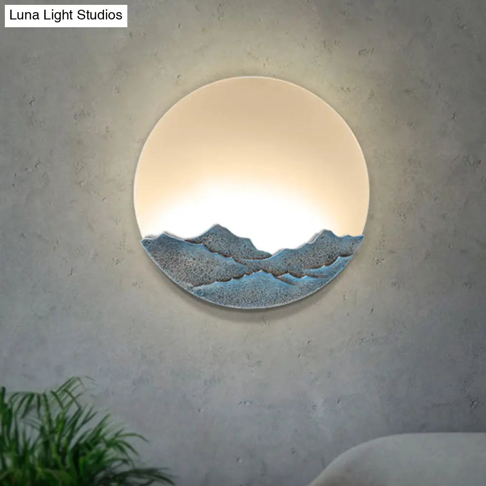 Nordic Blue/Brown Led Moon Shaped Acrylic Mural Wall Lamp With Mountain Design: Stylish Lighting
