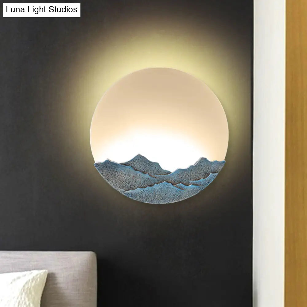 Nordic Blue/Brown Led Moon Shaped Acrylic Mural Wall Lamp With Mountain Design: Stylish Lighting