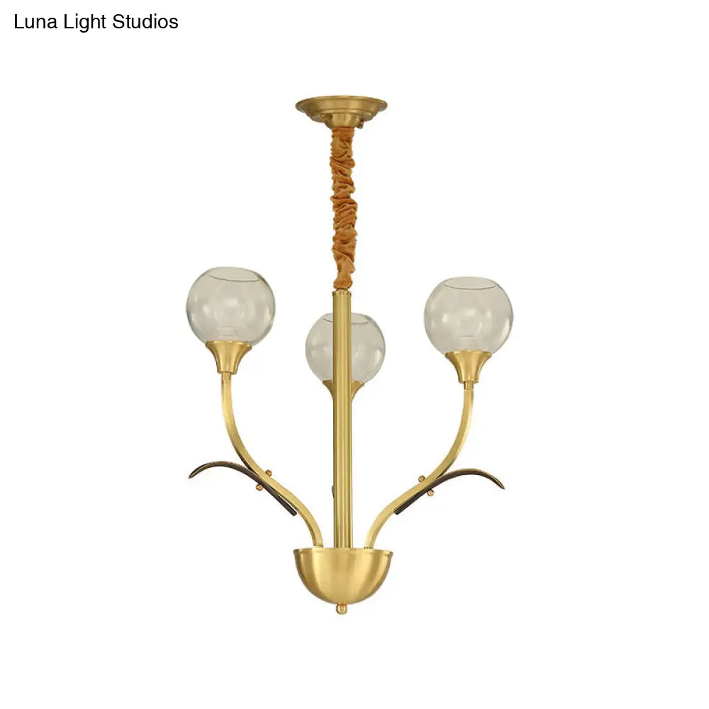 Nordic Brass Ball Chandelier: Clear Glass 3/6 Heads Perfect For Living Room