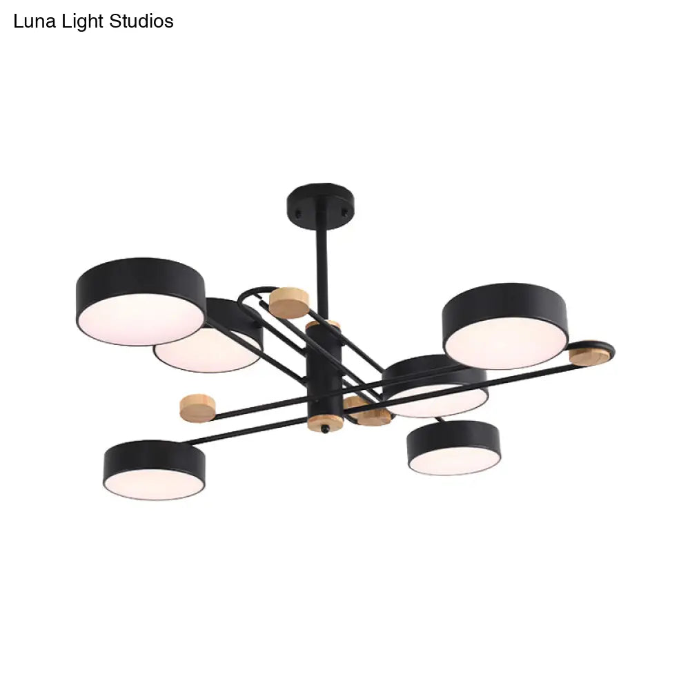 Nordic Chandelier With 6 Lights: Modern Sputnik Design Gold/Grey/White-Wood Finish Acrylic Shade