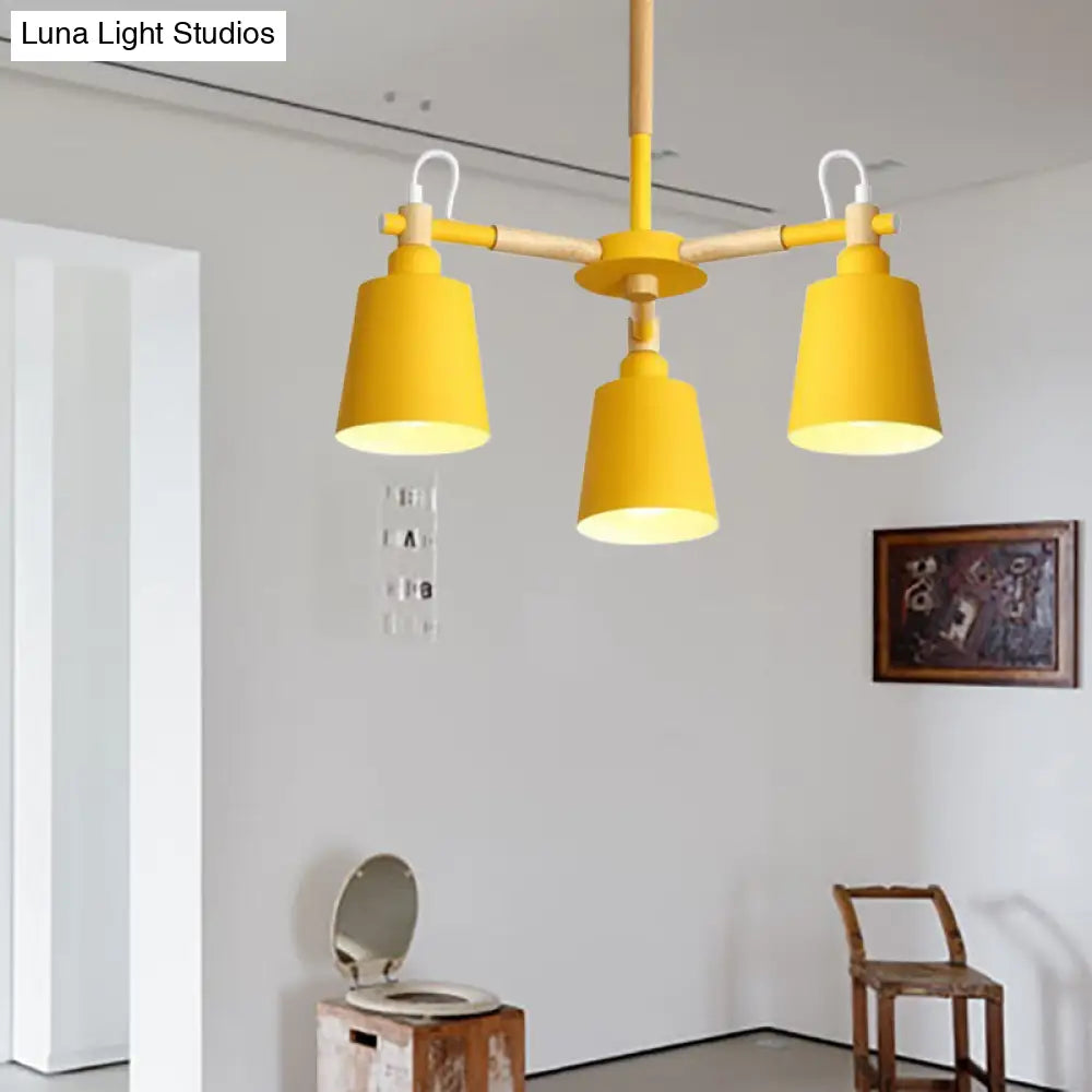 Nordic Contemporary Hanging Light - Cloth Shop Bucket Chandelier With Metal Frame (3 Lights)