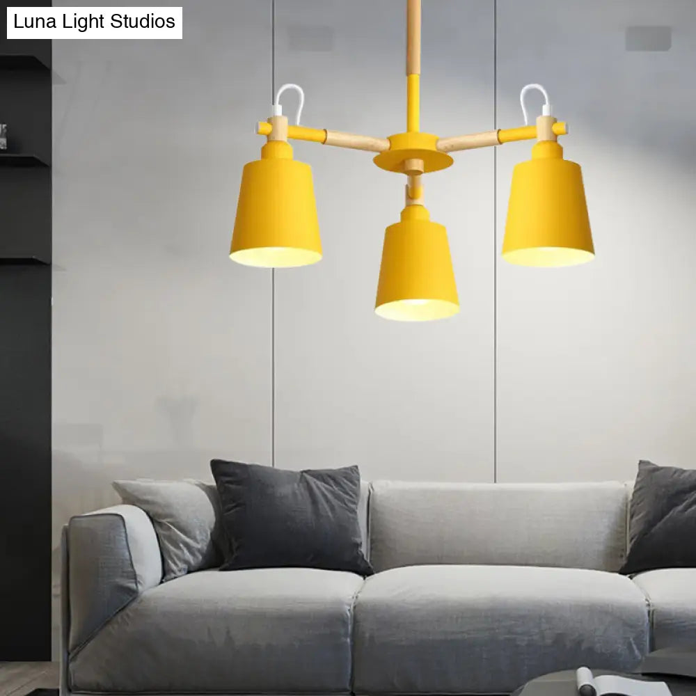 Nordic Contemporary Hanging Light - Cloth Shop Bucket Chandelier With Metal Frame (3 Lights)
