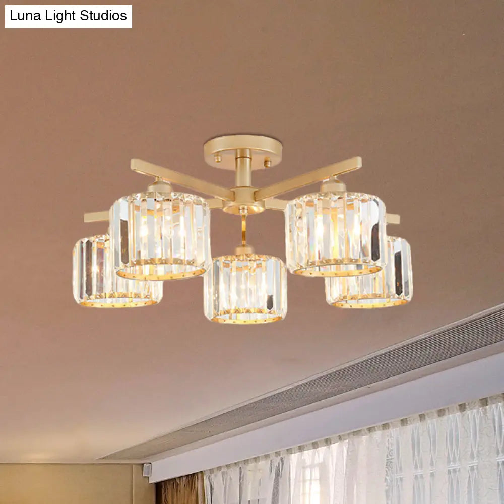Nordic Crystal Semi Flush Mount Ceiling Light For Bedroom And Living Room - Cylindrical Shade 3/5 -