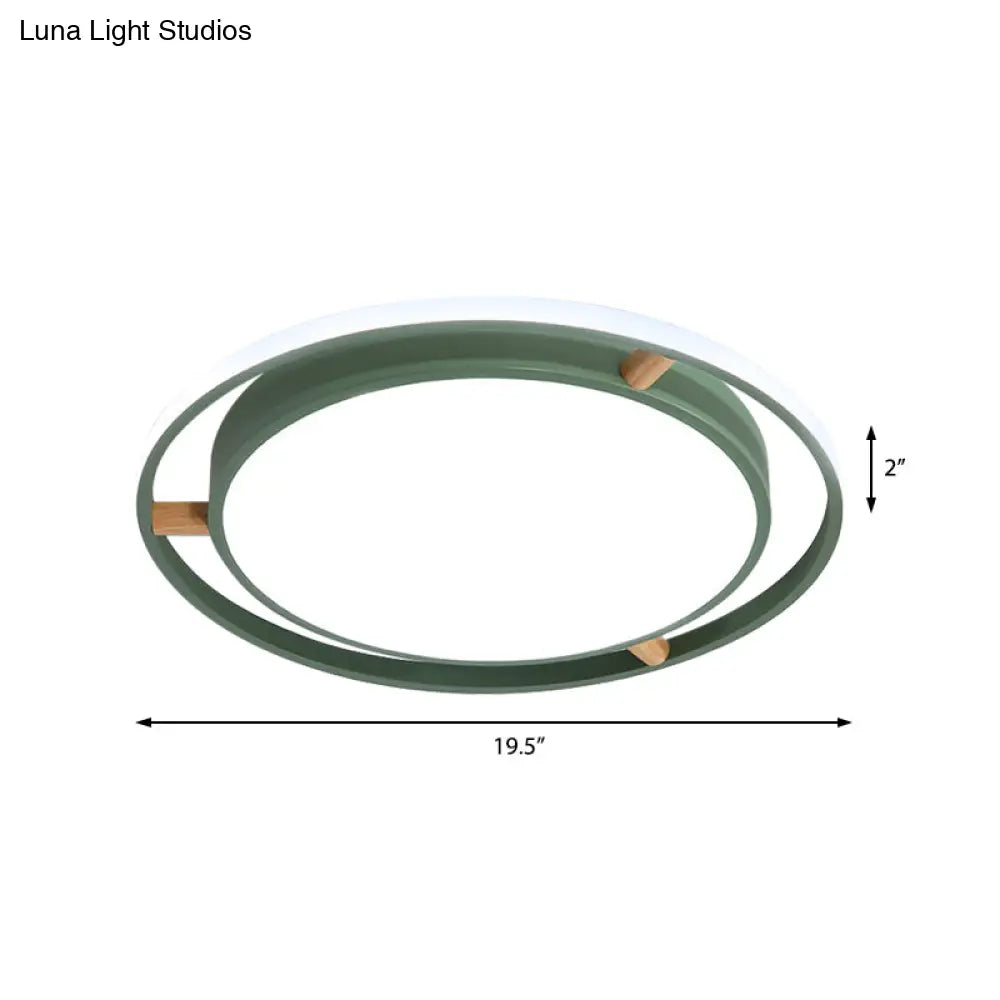 Nordic Dual Circle Led Ceiling Flush Light With Wood Arm - White/Green/Grey Thin Flushmount