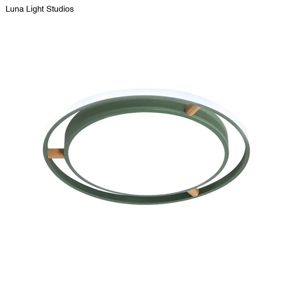 Nordic Dual Circle Led Ceiling Flush Light With Wood Arm - White/Green/Grey Thin Flushmount