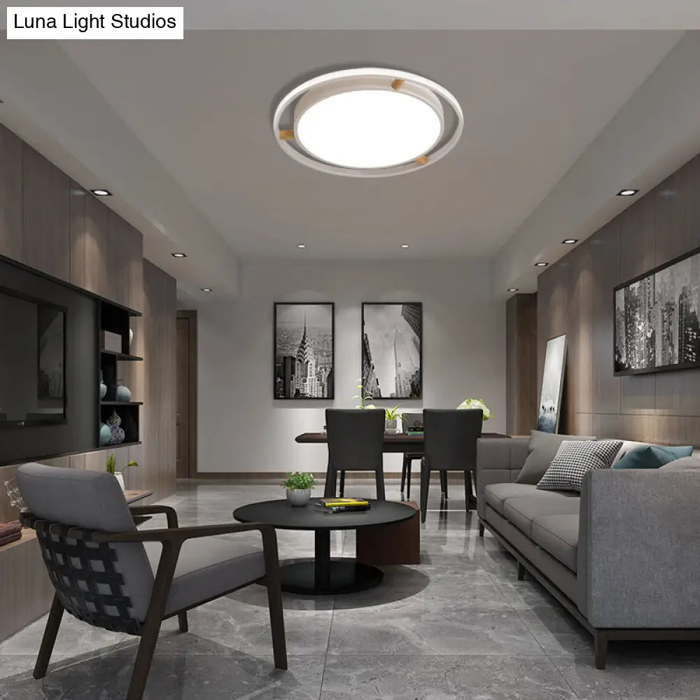 Nordic Dual Circle Led Ceiling Flush Light With Wood Arm - White/Green/Grey Thin Flushmount