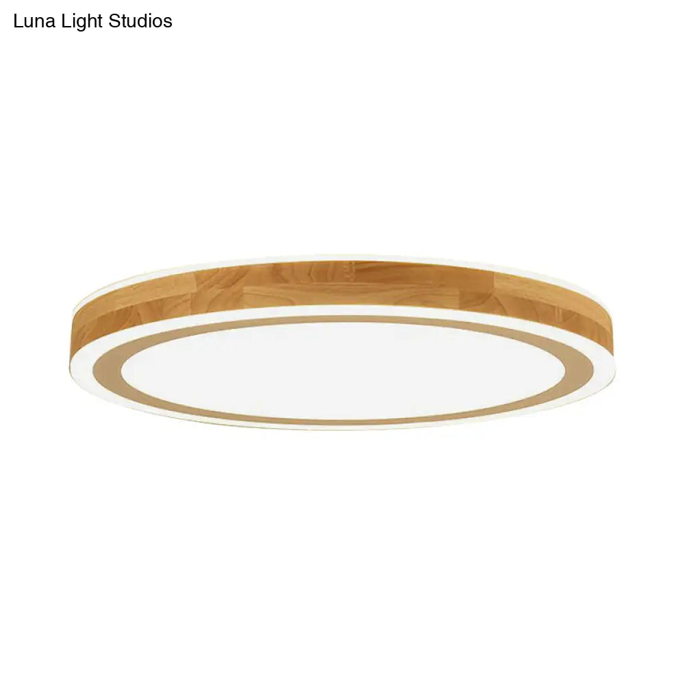 Nordic Dual Halo Ring Flush Mount Lamp - 12’/15’ Dia Wooden Led Ceiling Lighting In Beige Ideal