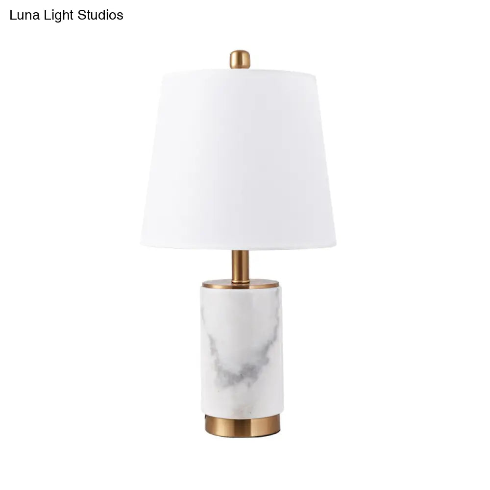 Nordic Empire Shade Table Lamp With Marble Column - Bedroom Night Light