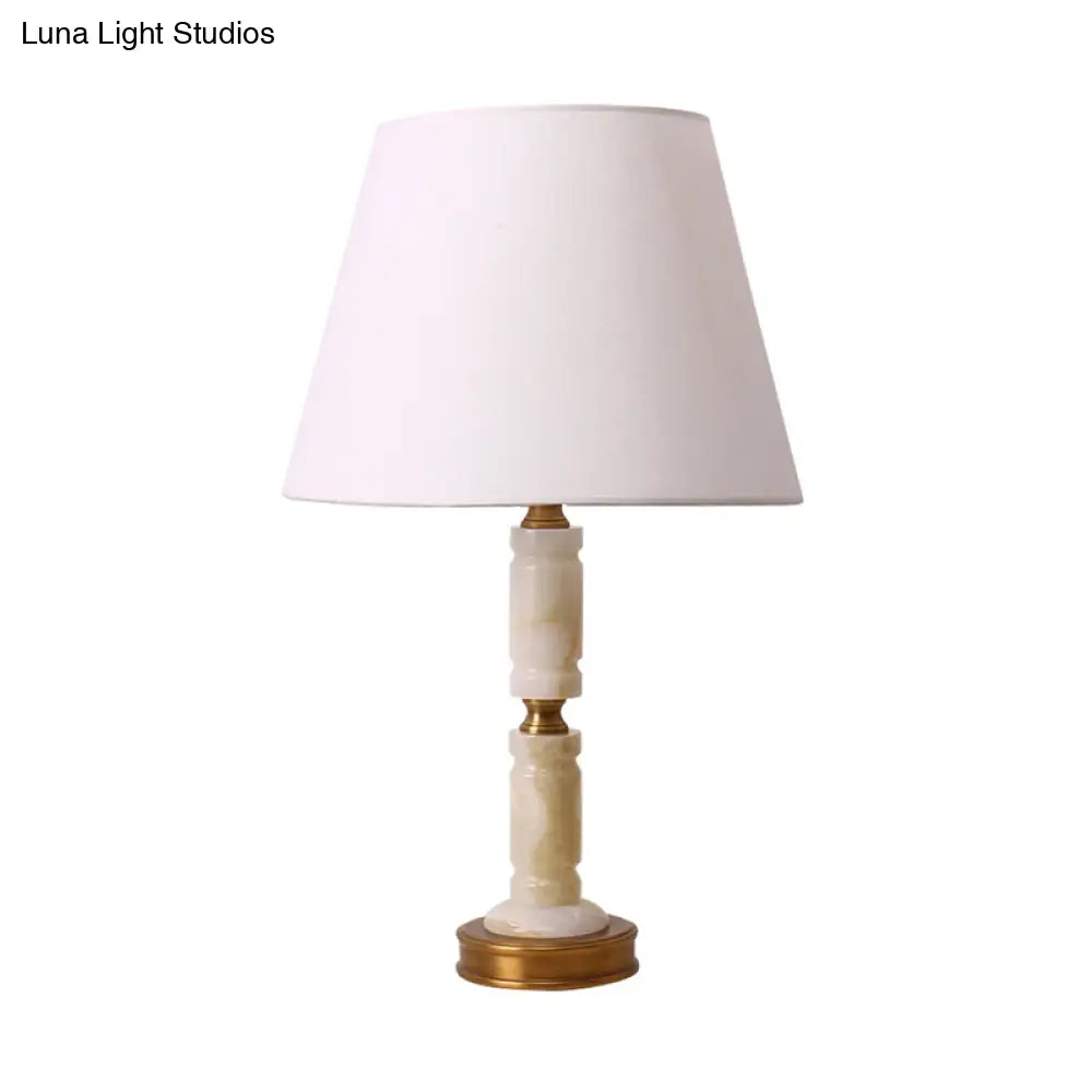 Nordic Fabric Conical Table Lamp With 1 White Head Brass Metal Base