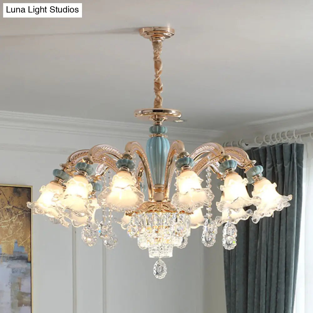 Nordic Flower Ceiling Lamp Frosted Glass Gold Chandelier For Living Room