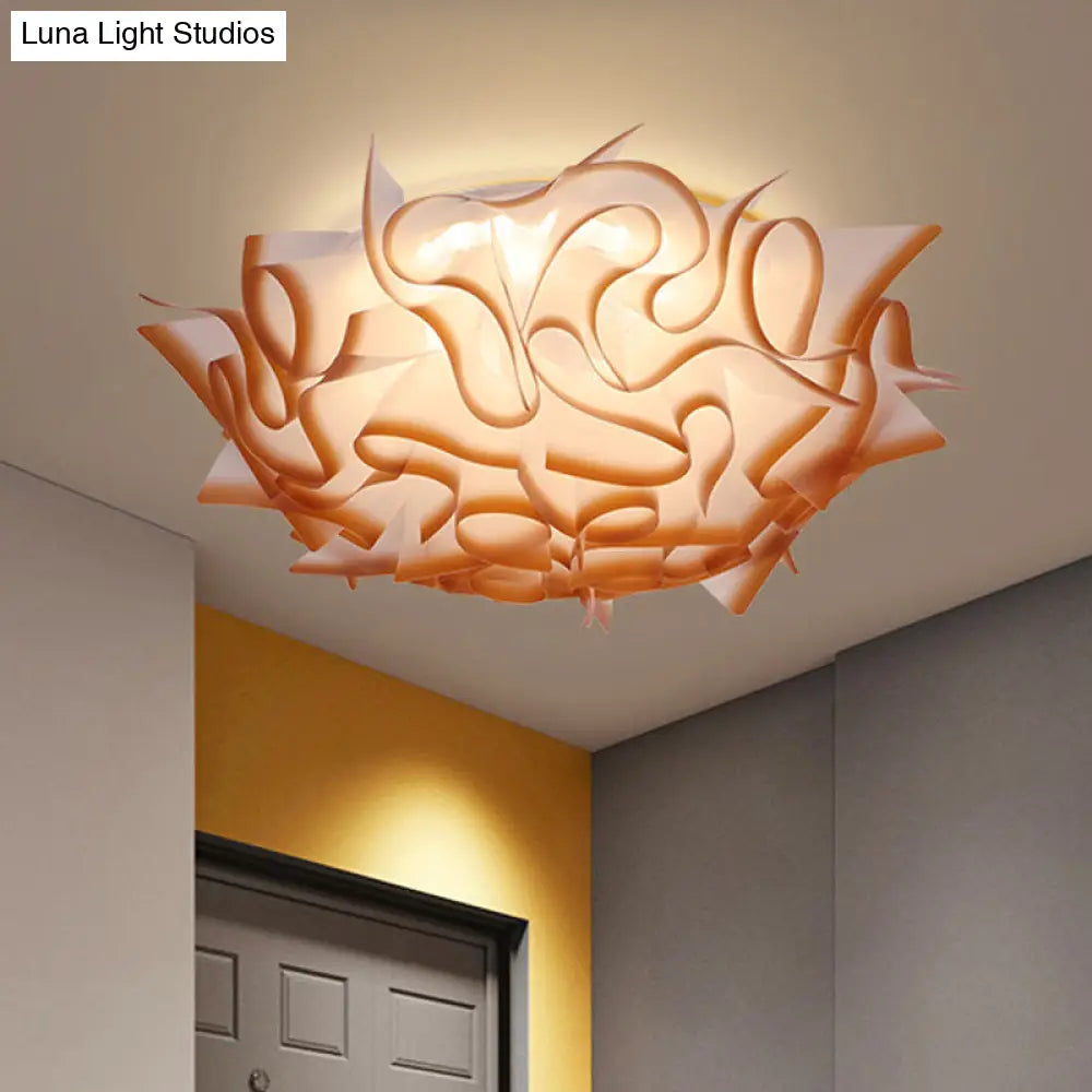 Nordic Flush Mount Led Light With Twist Acrylic Shade For Bedroom In White/Brown - 3 Gear Ceiling