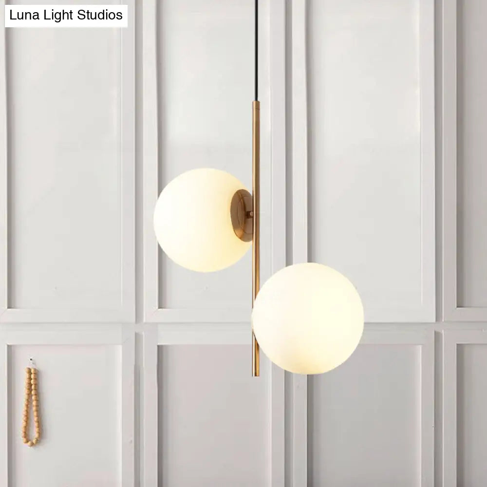 Nordic Gold Sphere Pendant Light Kit With Opal Glass Shade - 2 Lights Chandelier Lighting