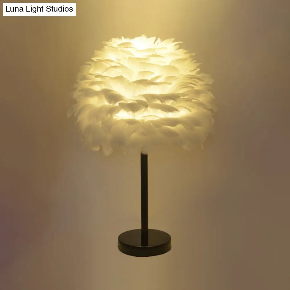 Nordic Goose Feather Dome Night Light Table Lamp In Grey/White/Pink With Tripod/Straight Stand