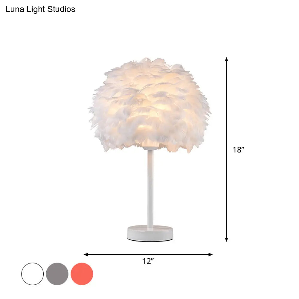 Nordic Goose Feather Dome Night Light Table Lamp In Grey/White/Pink With Tripod/Straight Stand