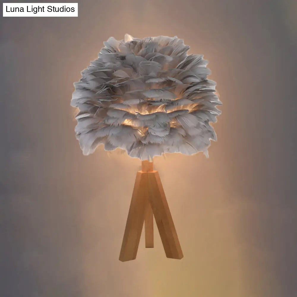 Nordic Goose Feather Dome Night Light Table Lamp In Grey/White/Pink With Tripod/Straight Stand