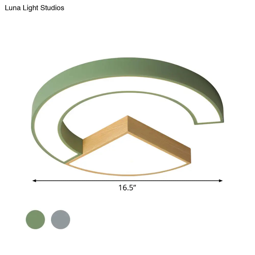 Nordic Green/Grey - Wood Arch And Sector Acrylic Ceiling Light - 16.5’/20.5’ Wide Led Flush