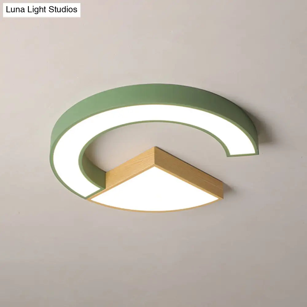 Nordic Green/Grey - Wood Arch And Sector Acrylic Ceiling Light - 16.5’/20.5’ Wide Led Flush