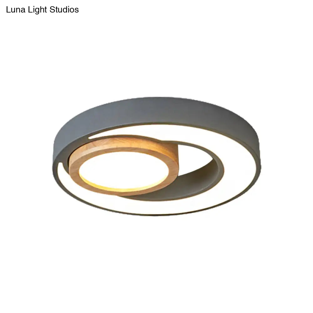 Nordic Green/White/Grey - Wood Led Flush Mount Ceiling Light With Acrylic Double Circles