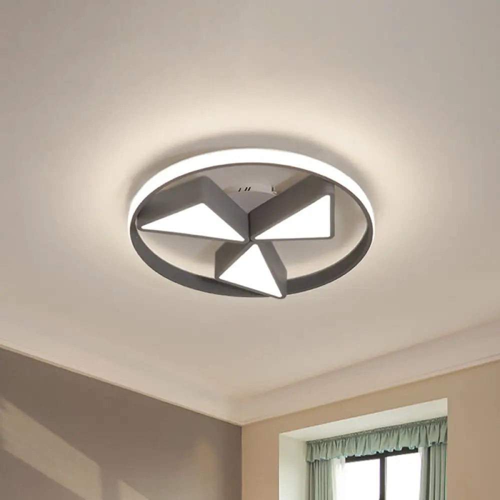 Nordic Grey/White Led Iron Windmill Ceiling Flushmount Lamp With Warm/White Glow Ring Grey / Warm