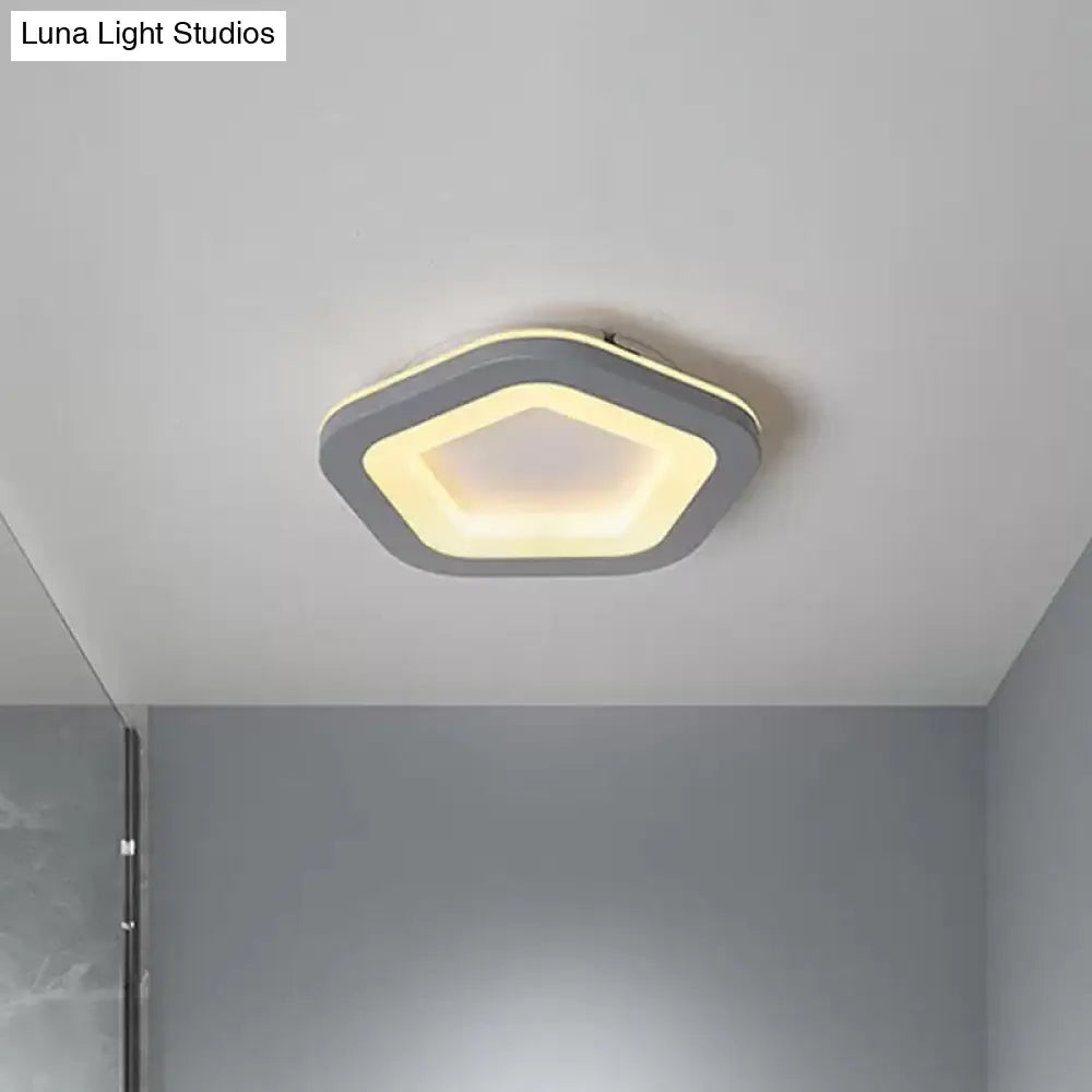 Nordic Integrated Led Ceiling Light In Grey Flower/Square/Pentagon Design With Acrylic Shade -