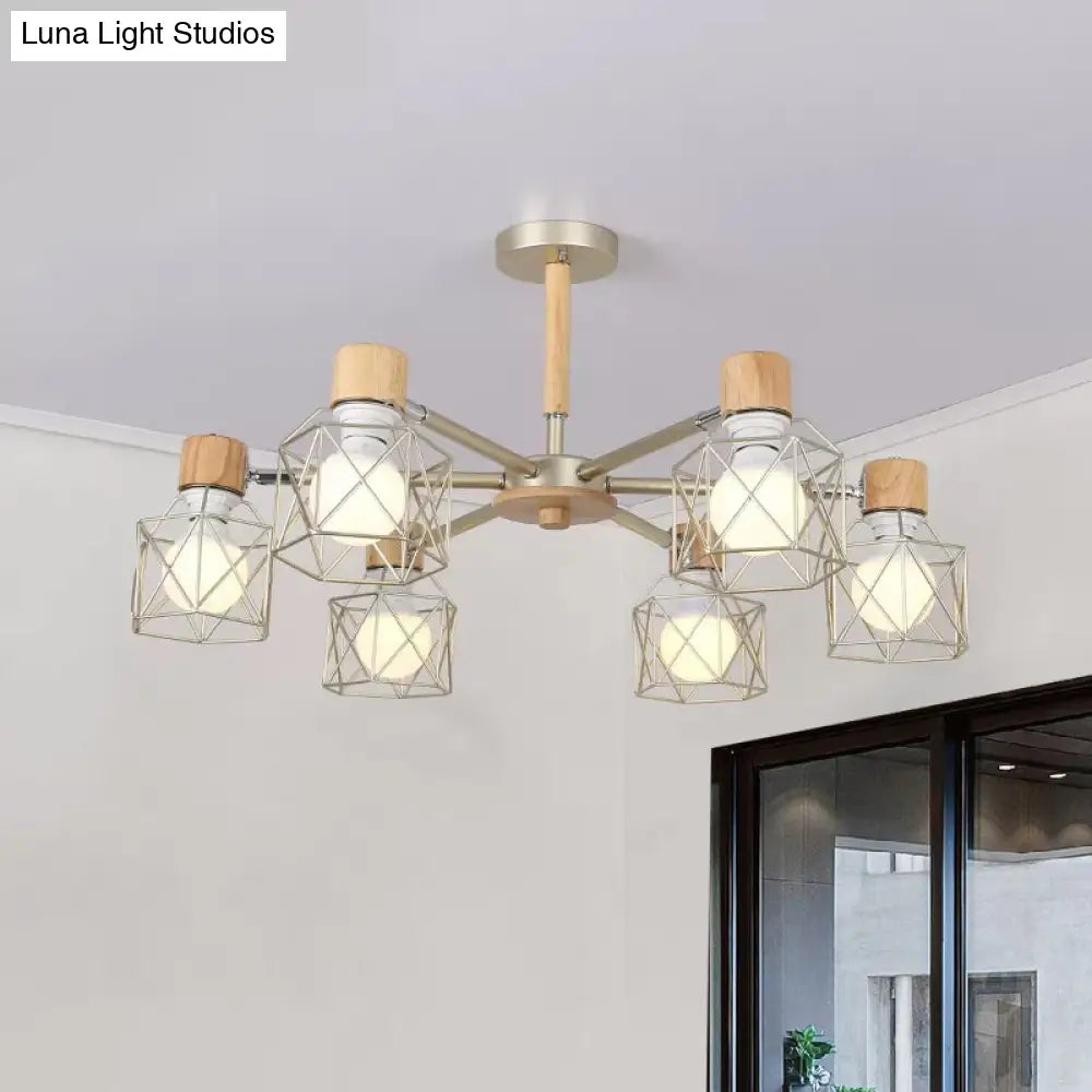 Nordic Iron Cage Semi - Flush Lamp With 3/6/8 - Head Black/Green/Gold Pendant Lighting For Ceiling