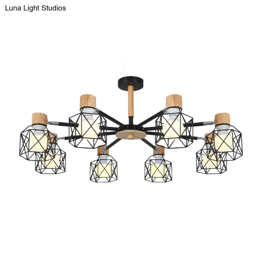 Nordic Iron Cage Semi - Flush Lamp With 3/6/8 - Head Black/Green/Gold Pendant Lighting For Ceiling