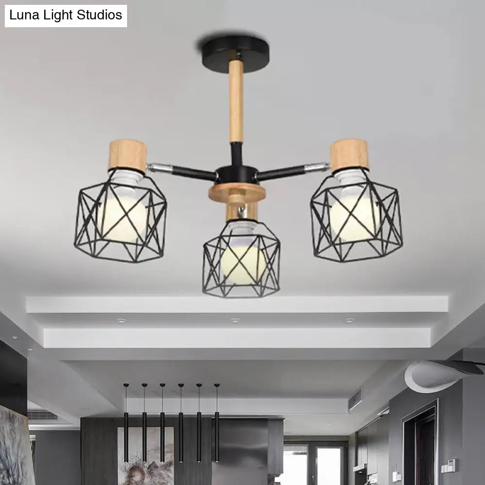 Nordic Iron Cage Semi - Flush Lamp With 3/6/8 - Head Black/Green/Gold Pendant Lighting For Ceiling