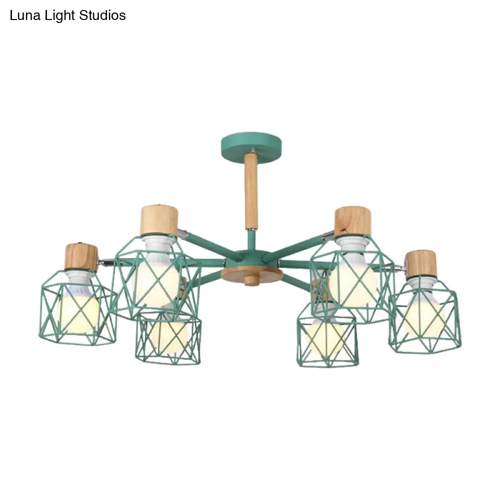 Nordic Iron Cage Semi - Flush Lamp With 3/6/8 - Head Black/Green/Gold Pendant Lighting For Ceiling