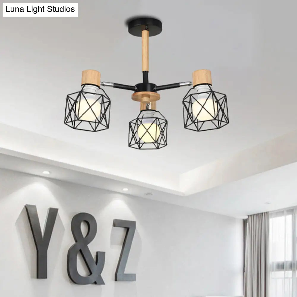Nordic Iron Cage Semi - Flush Lamp With 3/6/8 - Head Black/Green/Gold Pendant Lighting For Ceiling