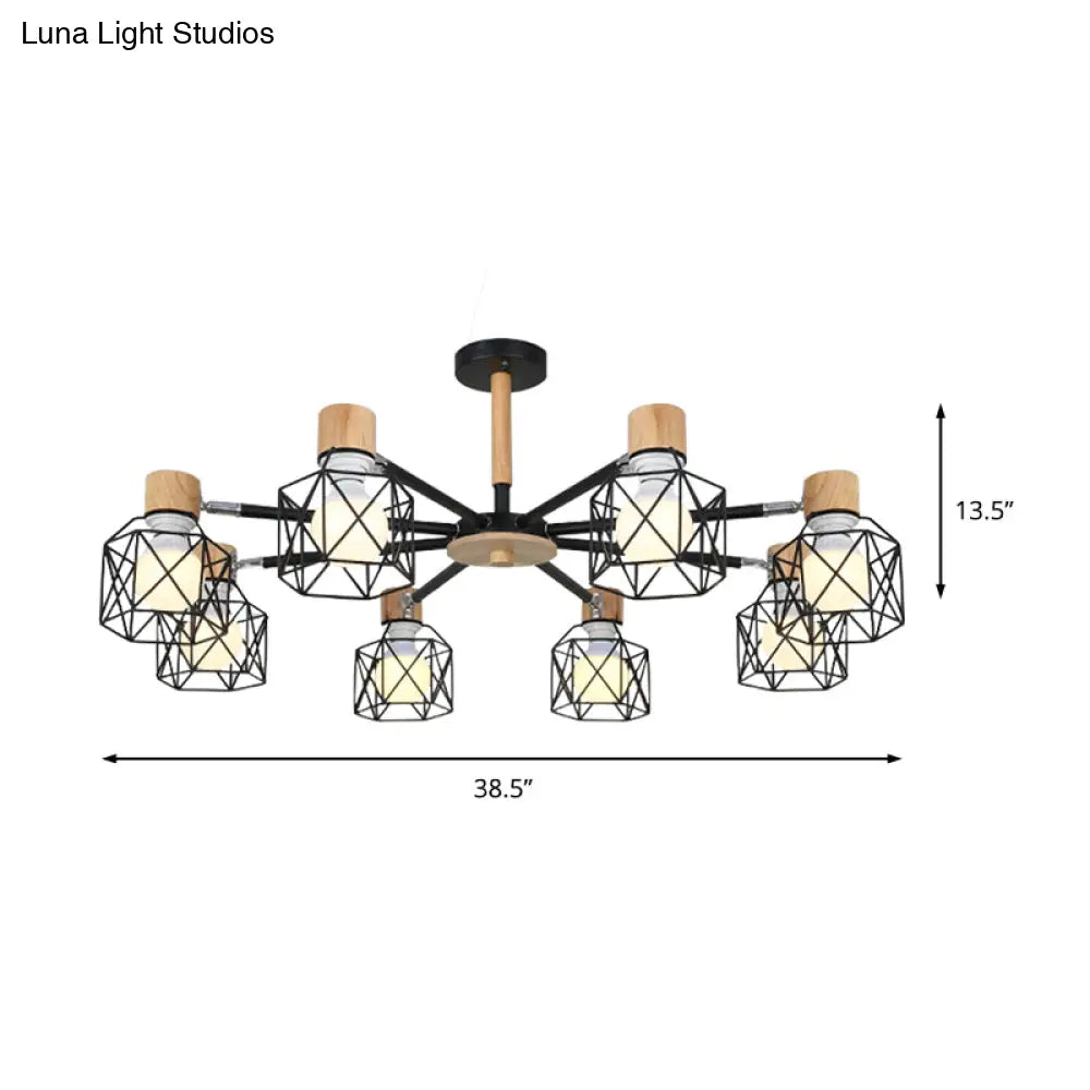 Nordic Iron Cage Semi - Flush Lamp With 3/6/8 - Head Black/Green/Gold Pendant Lighting For Ceiling